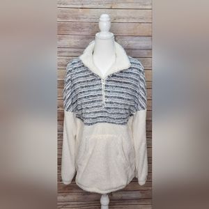 Filly Flair Half Zip Faux Sherpa Jacket in Navy/White Stripes - Medium